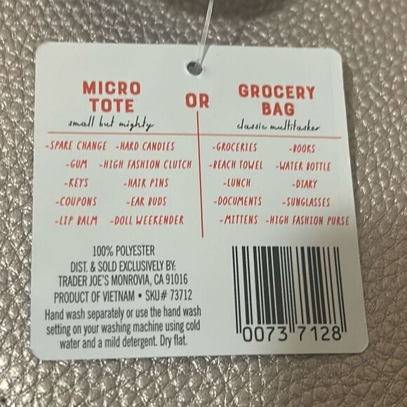 Trader Joes Micro Tote & Reusable Shopping Bag Red Black Eco Friendly Compact - Picture 6 of 9